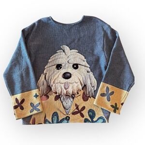 Eclectic Grandpa Tapestry Crewneck Sweater Jacquard Woven Dog Size L 1 of 1
